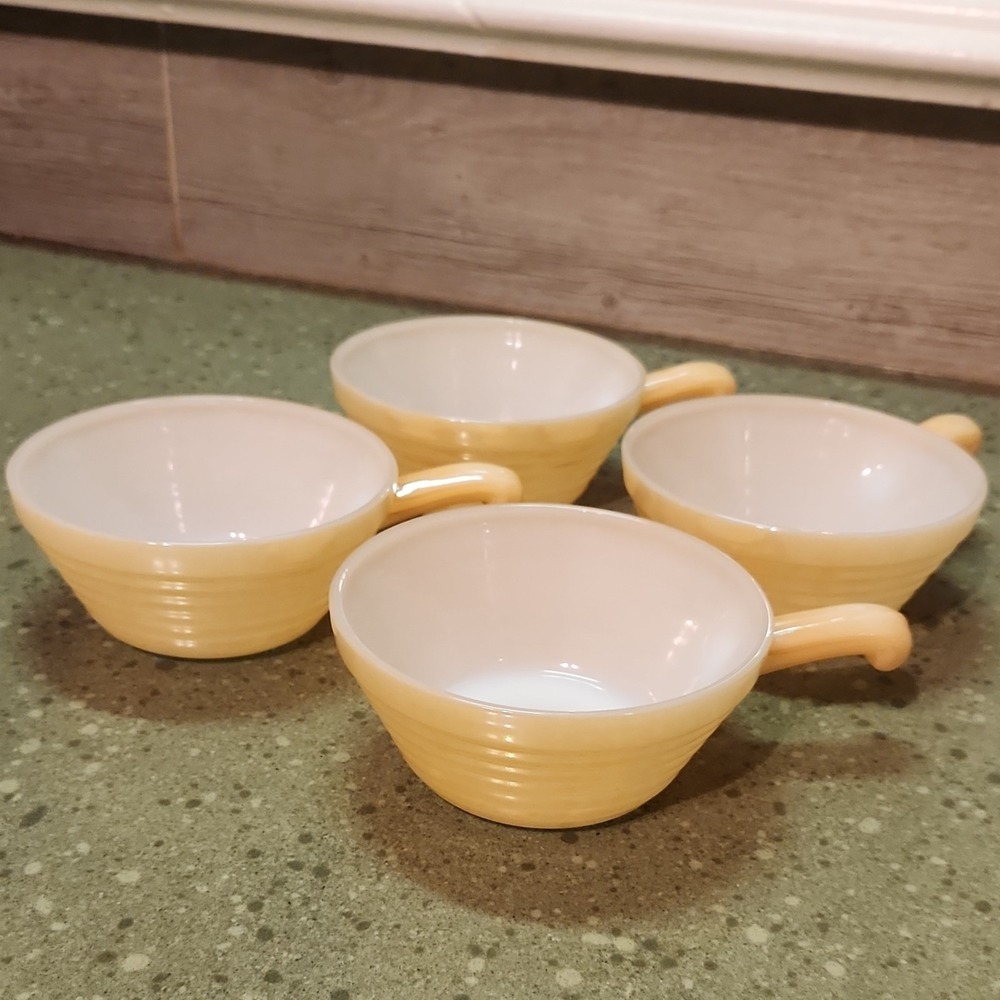 Fire King Peach Luster Beehive Soup Bowls Set of 4 Oven Safe Mid-Century Modern